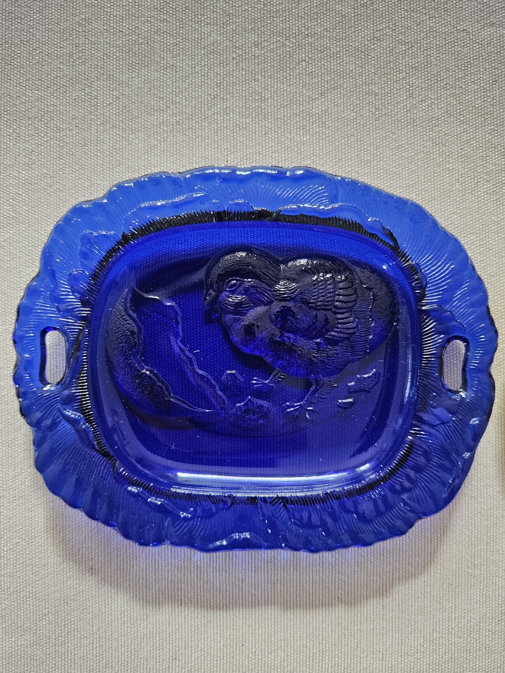 Westmoreland 5” CHICK CRACKED EGG MINI TRAY Trinket Dish Cobalt Blue Glass Chick
